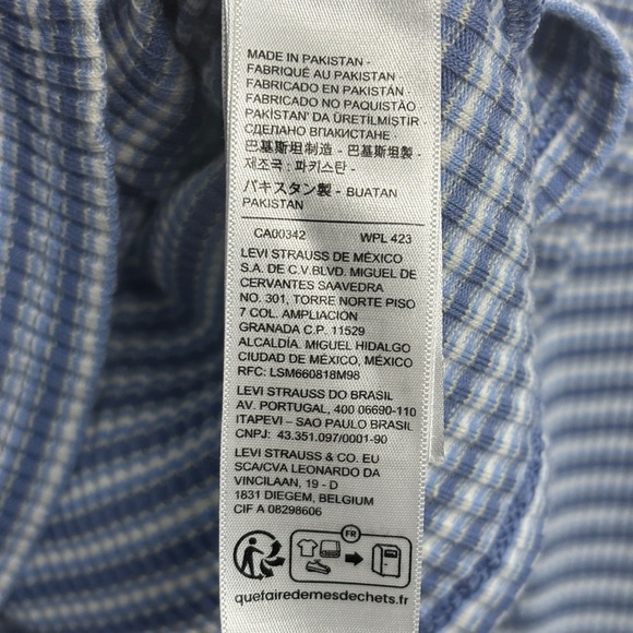 Levi's Stripe Snap Front Long Sleeve Shirt Blue 2x Scoop Neck - Picture 7 of 9